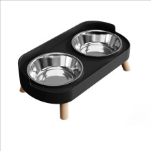 (svart)Dopamine Colorful Elevated Pet Fooder: Dubbla skålar i rostfritt stål med nackstöd - Mode