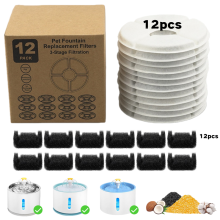 (12 Svampar - 12 Filter, För Diameter 12,7 cm) Runda Kolfilter Set Katt Hund Vattenfontän Filterbyte