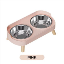 (rosa)Dopamine Colorful Elevated Pet Fooder: Dubbla skålar i rostfritt stål med nackstöd - Mode