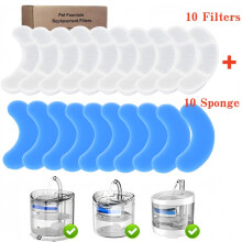 (10 filter-10 svampar) 12 delar filter för kattvattenfontäner med aktivt kol, reservset för transparenta