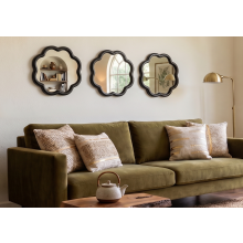 3x Black Round Wavy Wall Mirror Plastic Frame 25Cm