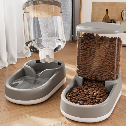 (Confezione combinata-8831) Distributore automatico di cibo e acqua per cani e gatti, non elettrico, 2