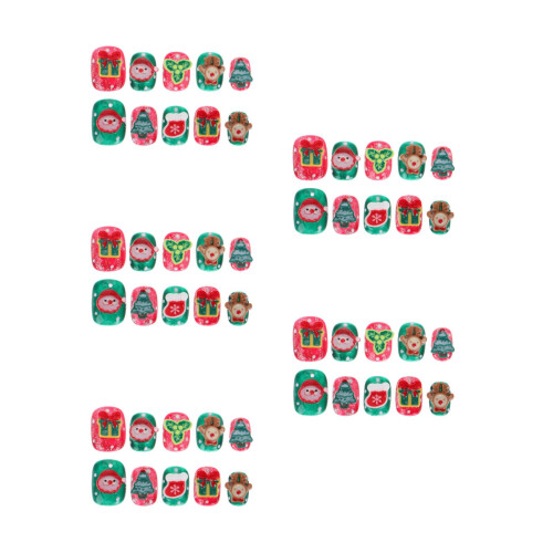 5Boxes Xmas Fake Nails Short Plastic Press on Nails 2