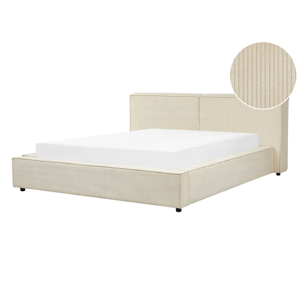 Beliani Waterbed Corduroy Linards 160 X 200 Cm (Eu King Size) Beige Cream