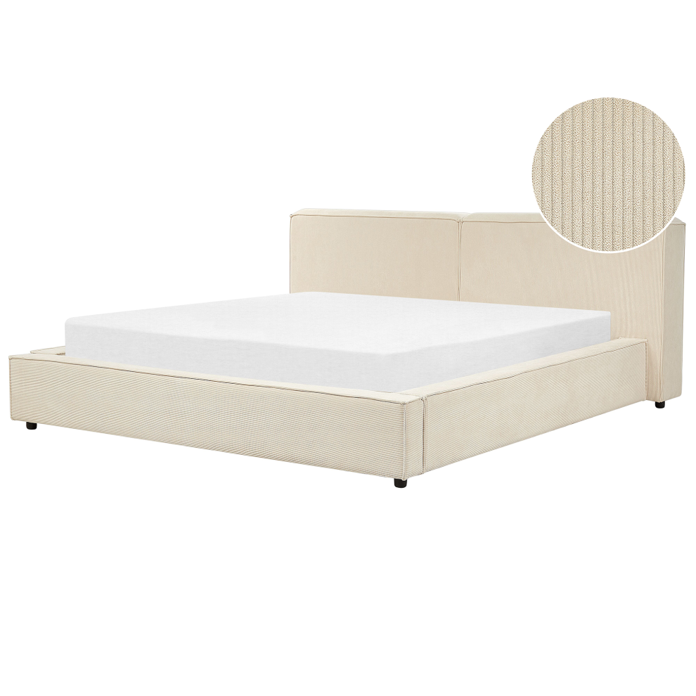 Beliani Waterbed Corduroy Linards 180 X 200 Cm (Eu Super King) Beige Cream