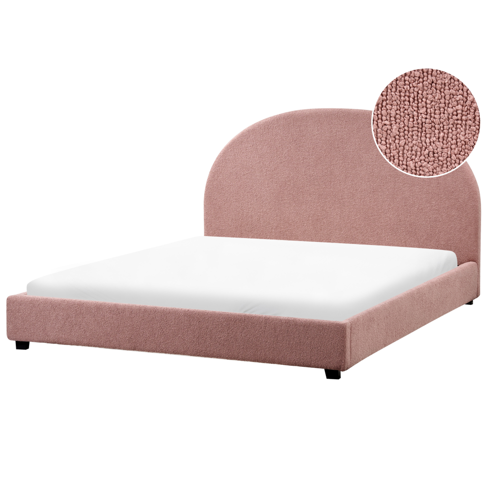 Beliani Waterbed Boucle Vaucluse 160 X 200 Cm (Eu King Size) Pastel Pink