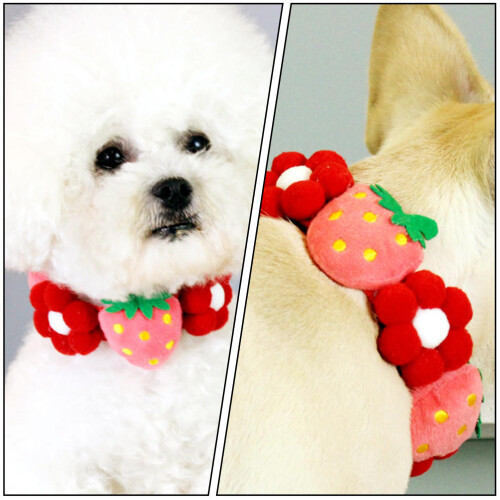 1Collier Ajustable Coton Pour Animaux Motif Fraise 2