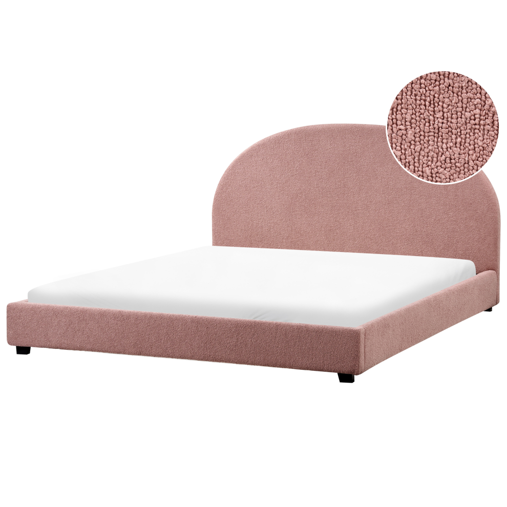 Beliani Waterbed Boucle Vaucluse 180 X 200 Cm (Eu Super King) Pastel Pink