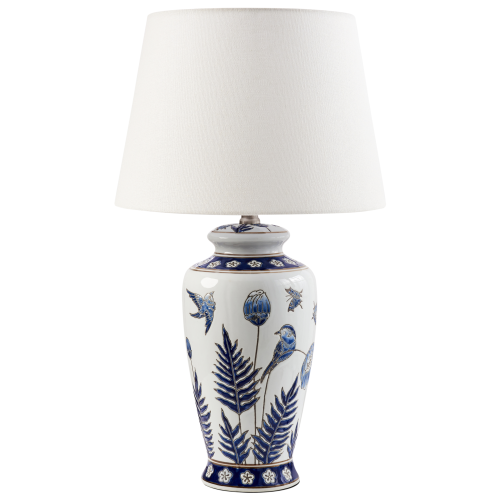 Beliani Table Lamp BIJELA Porcelain White/ Blue