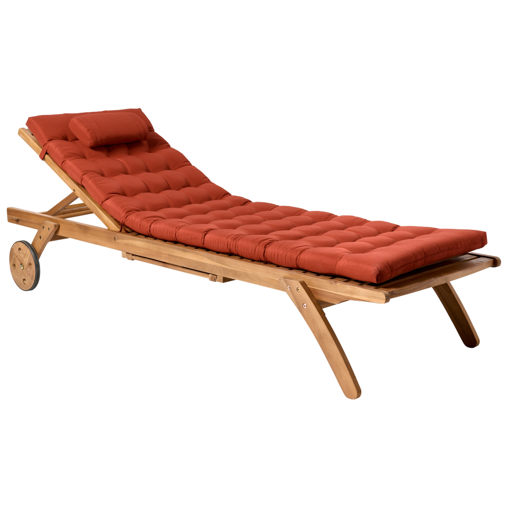 Beliani Sun Lounger With Cushion Cesana Premium Reclining Acacia Wood Red