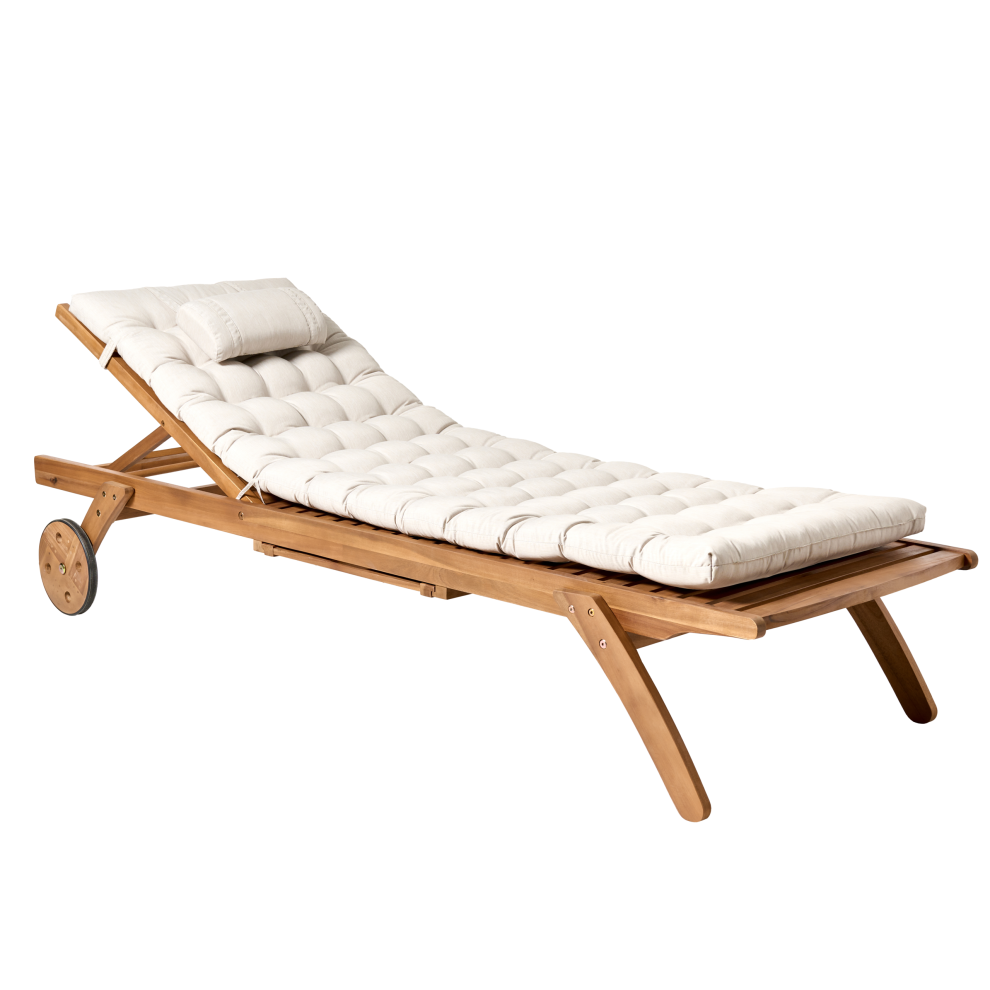 Beliani Sun Lounger With Cushion Cesana Premium Reclining Acacia Wood Light Beige