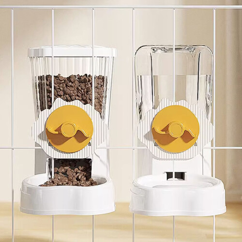 (Distributore di cibo grigio) Distributore automatico di cibo per cani e gatti con beverino e bottiglia 2