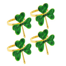 4Pièces Anneaux De Serviette Métal Vert Trèfle Élégant Pour Décor