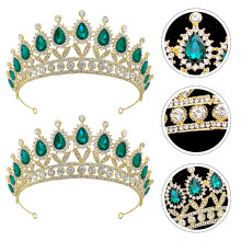 1Pièces Couronne Cristal Vert Zircone Tiare Mariage Élégante