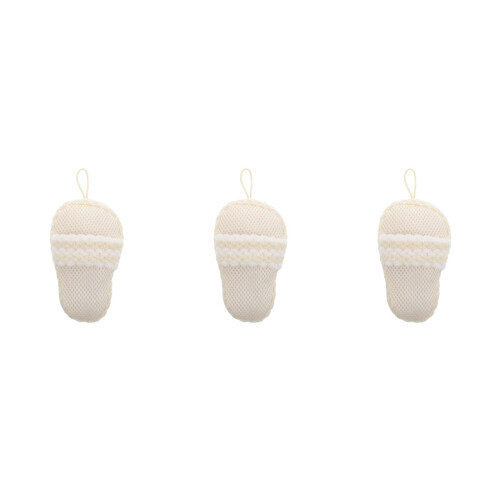 3Pièces Éponge Douce Beige Chaussette Nettoyage Corps Douche