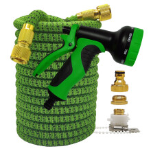 Manguera de jardín y hogar de alta presión, flexible y extensible, bicolor (verde y negra con pistola,
