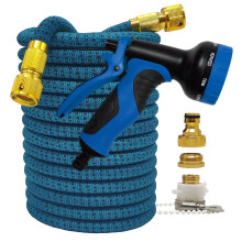 Manguera de alta presión flexible y extensible bicolor para hogar y jardín (azul y negro con pistola,