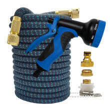 Manguera bicolor flexible de alta presión para hogar y jardín (negra y azul con pistola, 7,5 m de extensión)
