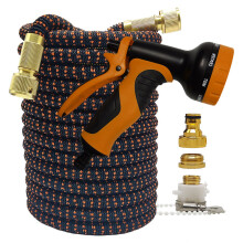 Manguera bicolor flexible de alta presión para hogar y jardín (negra y naranja con pistola, 15 m de