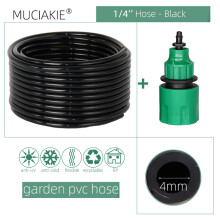 (Manguera de agua para jardín negra, 1/4'', 10 m (32,8 pies) con conector rápido para riego por goteo