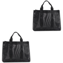 2Stk Große Mesh Handtasche Schwarz Vielseitig Für Bad Und Strand