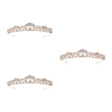 3St Rose Gouden Bruidskroon Haarband Set, Duurzaam Trouwaccessoire