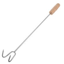 Double Crochet Acier Manche Bois Pour Barbecue Camping