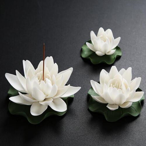 2Sets Wit Keramisch Lotus Wierookbrander Elegant Aroma Decor 2