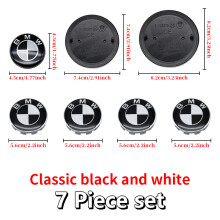 (45-74-82-56x4) Σετ Universal Black White Badge για BMW 7 τεμάχια 68mm 56mm 82mm 74mm Ζάντα πορτμπαγκάζ