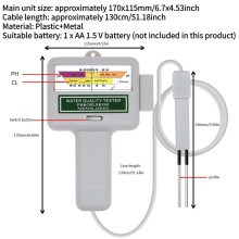 Medidor de pH y cloro profesional (cuadrado) CL2 con sonda para medir el nivel de agua en piscinas y