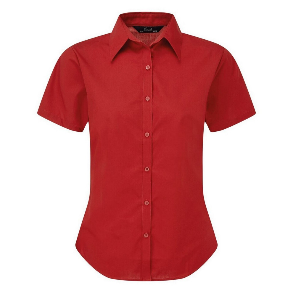 Premier (28, ) Short Sleeve Poplin Blouse / Plain Work Shirt Red