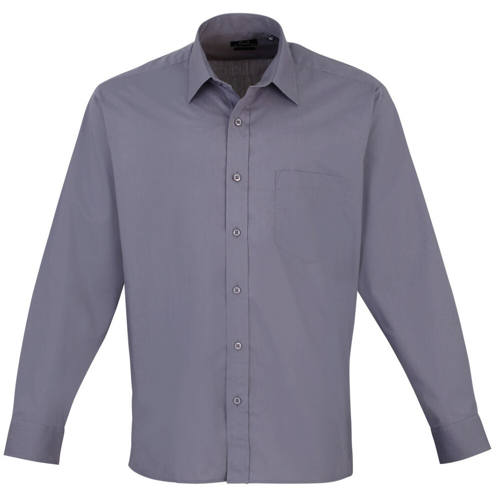 Premier (14.5, Steel) Mens Poplin Long-Sleeved Formal Shirt Multicoloured