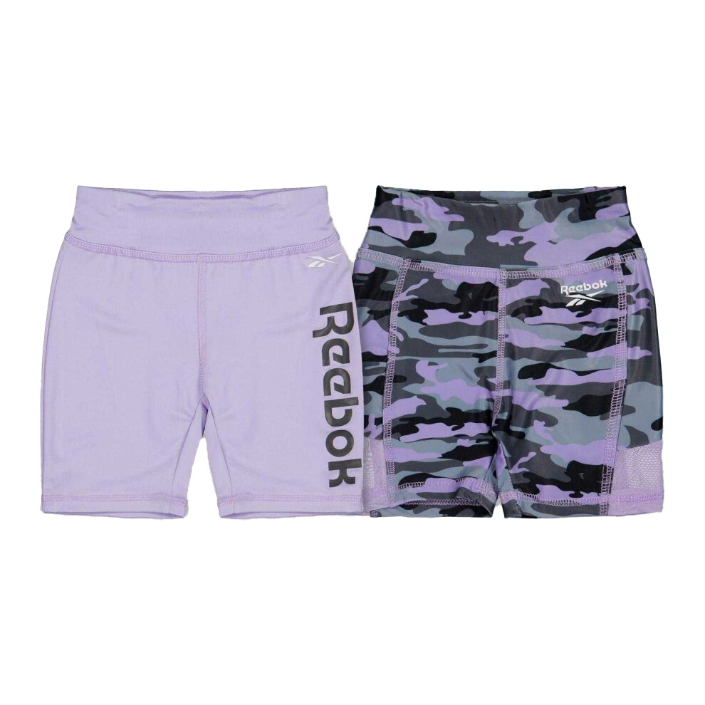 Reebok (4-5 Years, Lavender) Girls Camouflage Slim Shorts (Pack Of 2)