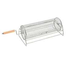Rotatable Rolling Grill Basket, with Removable Wooden Dual Handles & Rotating Stand, BBQ Tools for Vegetables Shrimp