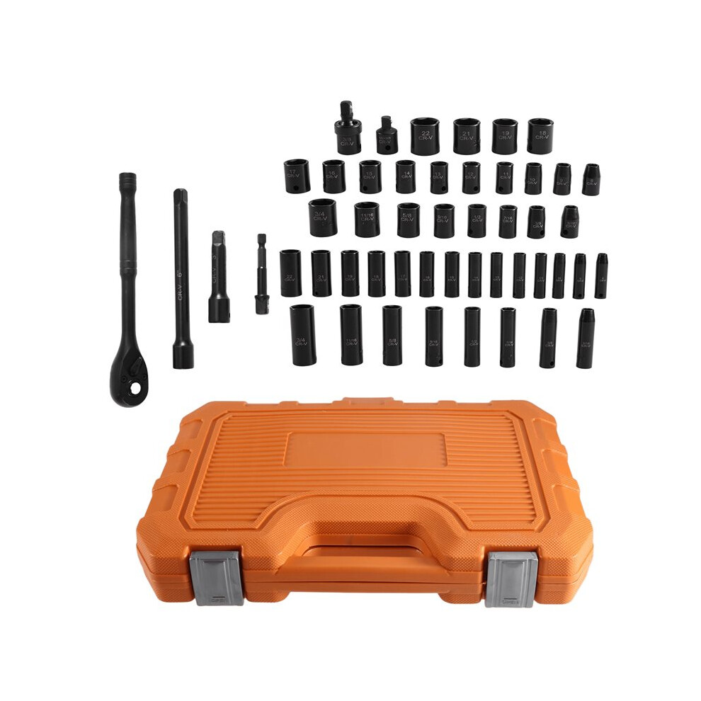50-Piece 3/8" Drive Socket Set Sae & Metric - Chrome Vanadium Steel Impact Sockets With Extension Bar & Ratchet 4713105166866