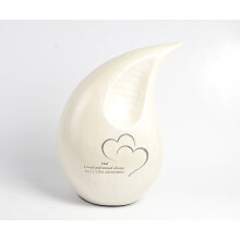 Personalised Pearl White Teardrop Cremation Urn for Adult Ashes Custom Engraved Aluminium Memorial Urn with Double Heart Design, 12 Inch Tribute