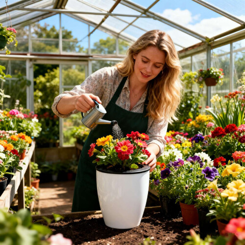 Round Self-Watering Planter with Rope