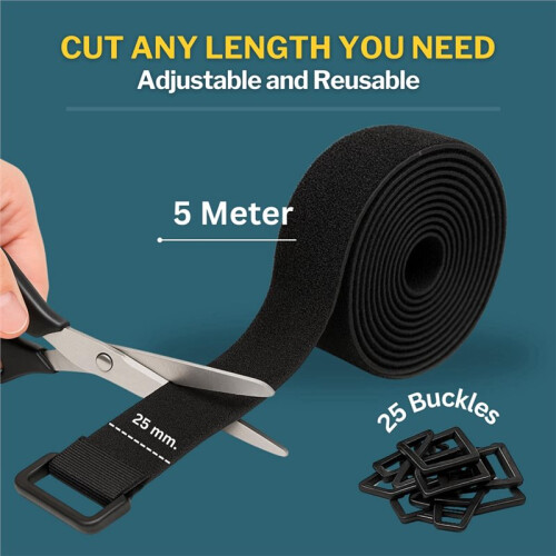 Sangle de Câble Ajustable, 5 M X 25 mm, Sangle de Serrage Réutilisable, Forte Adhérence, Kit de Sangle de Fixation Multi-Usages à Scratch. 2