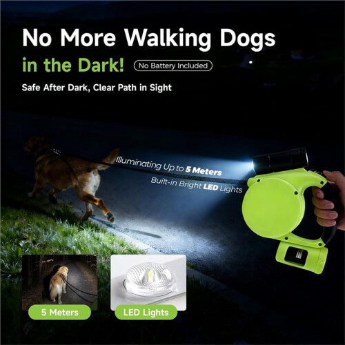 5M Extendable Dog Leash, with A Small Flashlight , Button Control, Suitable for Medium and Small Dogs (20kg)
