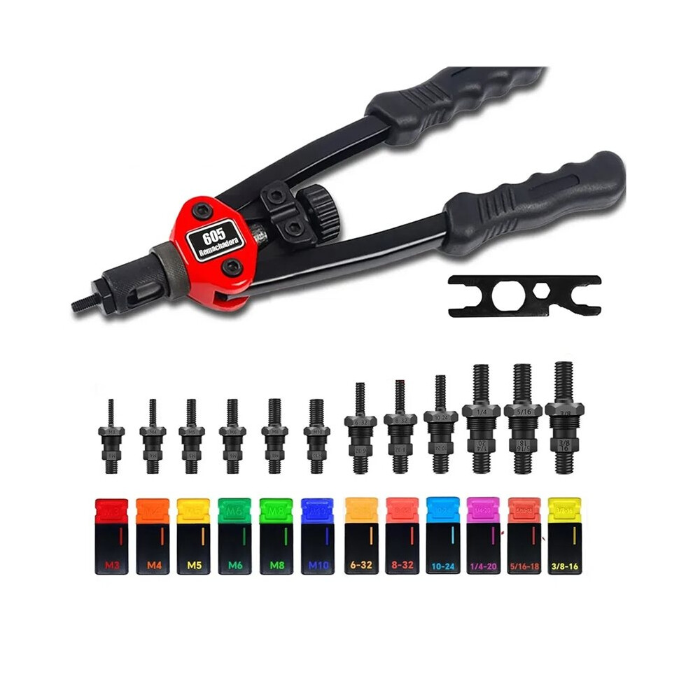 Manual Riveting Tool Alloy Steel Double Handle Household Riveting Tool Bt-605 Riveting Nut Tool+12 Tool Heads 4713105128673