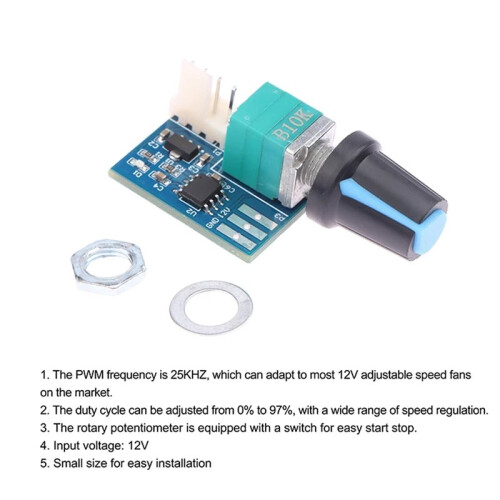 5pcs  12V 4Pin Single Channel Fan Speed Controller PWM Speed Controller 25KHZ Motor Control with Rotary Potentiometer 2