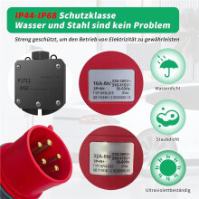 Adapter CEE O Dużym Natężeniu Prądu 1,5 M, 32 A do 16 A, 2 Wtyczki CEE, 230 V, 16 A, 5-Pinowy Przedłużacz, IP44-68, Rozdzielacz Zasilania