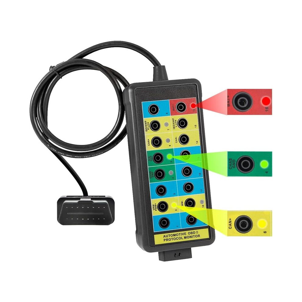 Obd2 Breakout Box With Led Indicator, Automotive Electrical Diagnostic Test Tool, Portable Testing Tool, Detector Light 4713395386241