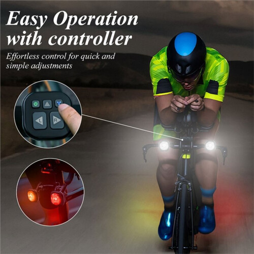 2Pcs  Bike Light with Remote Controller Sync Front & Rear LED Light Set,Rechargeable Bicycle Light for Night Riding