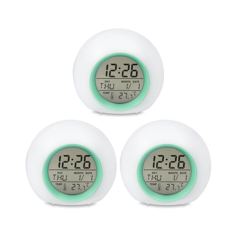 3X Kids Alarm Clock - Wake  Light Digital Clock with 7 Colors Changing, Press Control and Snooze Function for Bedrooms