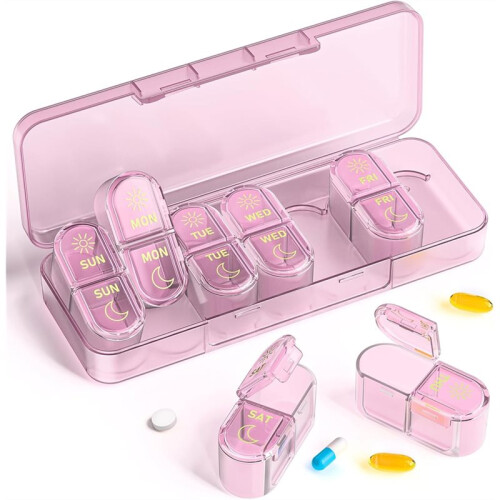 1 Pc AM PM Pill Organizer 7 Day - Weekly Pill Box for Medication, Vitamins, Supplements