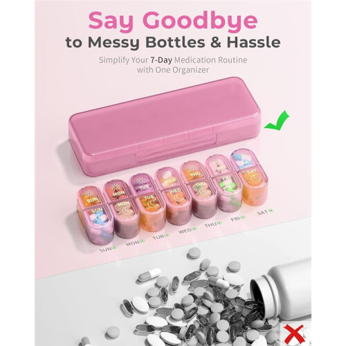 1 Pc AM PM Pill Organizer 7 Day - Weekly Pill Box for Medication, Vitamins, Supplements 2