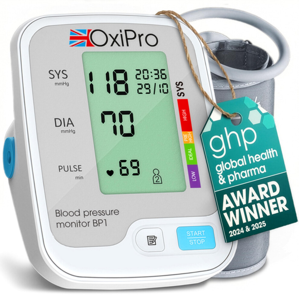Oxipro Bp1 Blood Pressure Monitors - Health & Pharma Recommended - Bp Blood Pressure Machines For Home Use With Heart Rate Monitor & Large Cuff - Blo