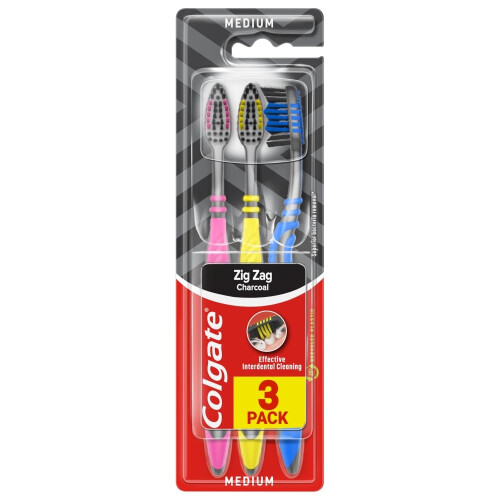 Colgate Colgate Zigzag Medium Bristles Manual Toothbrush Pack of 3, Multi Angle Cross Br