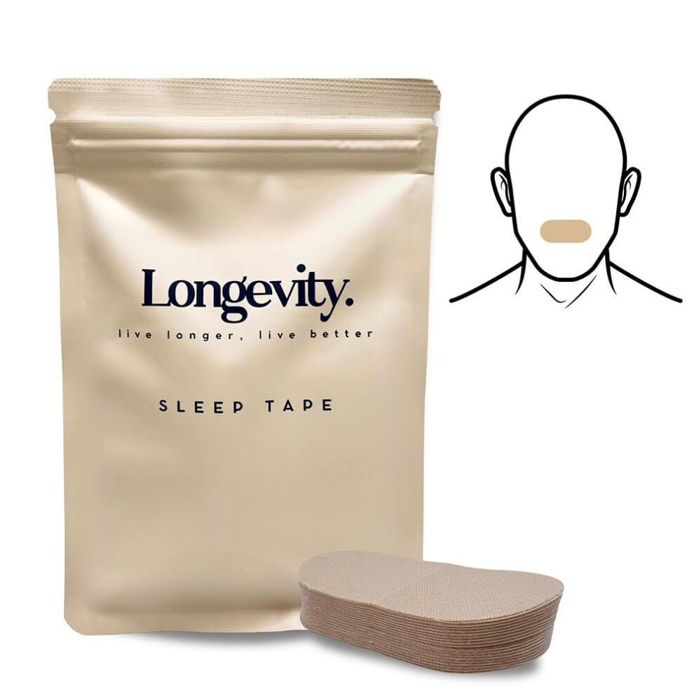 Longevity Beige Sleep Tape - 30 Strips (Beige) - Dermatologically Tested Mouth Tape For Sleeping, Women And Men - Supports Nasal Breathing And Reduces Snor